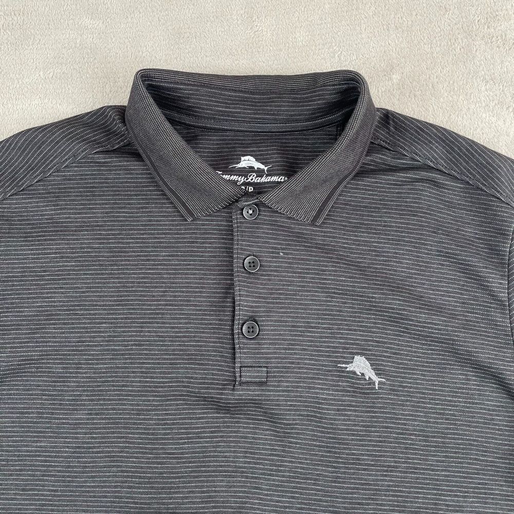 Tommy Bahama Polo Shirt Men Small Black Striped Short Sleeve Marlin NWOT $118